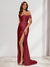 Sheath/Column One-Shoulder Sleeveless Sweep Train Evening Dresses with Split Side & Ruffles