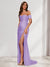 Sheath/Column One-Shoulder Sleeveless Sweep Train Evening Dresses with Split Side & Ruffles