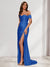 Sheath/Column One-Shoulder Sleeveless Sweep Train Evening Dresses with Split Side & Ruffles