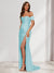 Sheath/Column One-Shoulder Sleeveless Sweep Train Evening Dresses with Split Side & Ruffles