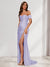 Sheath/Column One-Shoulder Sleeveless Sweep Train Evening Dresses with Split Side & Ruffles