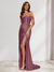 Sheath/Column One-Shoulder Sleeveless Sweep Train Evening Dresses with Split Side & Ruffles