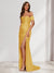 Sheath/Column One-Shoulder Sleeveless Sweep Train Evening Dresses with Split Side & Ruffles