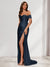 Sheath/Column One-Shoulder Sleeveless Sweep Train Evening Dresses with Split Side & Ruffles