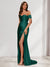 Sheath/Column One-Shoulder Sleeveless Sweep Train Evening Dresses with Split Side & Ruffles