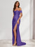 Sheath/Column One-Shoulder Sleeveless Sweep Train Evening Dresses with Split Side & Ruffles