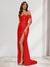 Sheath/Column One-Shoulder Sleeveless Sweep Train Evening Dresses with Split Side & Ruffles