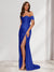 Sheath/Column One-Shoulder Sleeveless Sweep Train Evening Dresses with Split Side & Ruffles