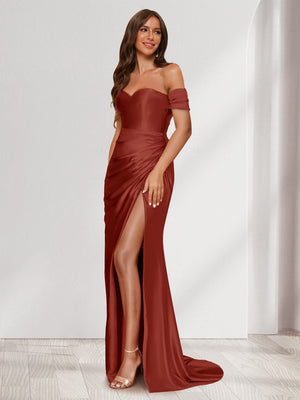 Sheath/Column One-Shoulder Sleeveless Sweep Train Evening Dresses with Split Side & Ruffles