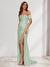 Sheath/Column One-Shoulder Sleeveless Sweep Train Evening Dresses with Split Side & Ruffles