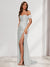 Sheath/Column One-Shoulder Sleeveless Sweep Train Evening Dresses with Split Side & Ruffles