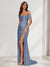 Sheath/Column One-Shoulder Sleeveless Sweep Train Evening Dresses with Split Side & Ruffles