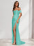 Sheath/Column One-Shoulder Sleeveless Sweep Train Evening Dresses with Split Side & Ruffles