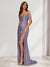 Sheath/Column One-Shoulder Sleeveless Sweep Train Evening Dresses with Split Side & Ruffles