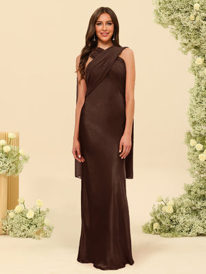 Sheath/Column Halter Sleeveless Floor-Length Lace-Up Bridesmaid Dresses
