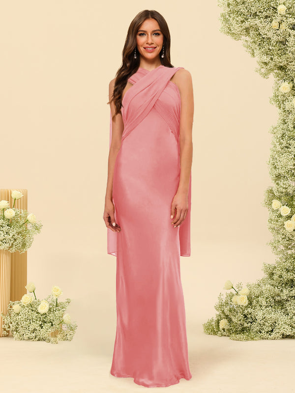 Sheath/Column Halter Sleeveless Floor-Length Lace-Up Bridesmaid Dresses
