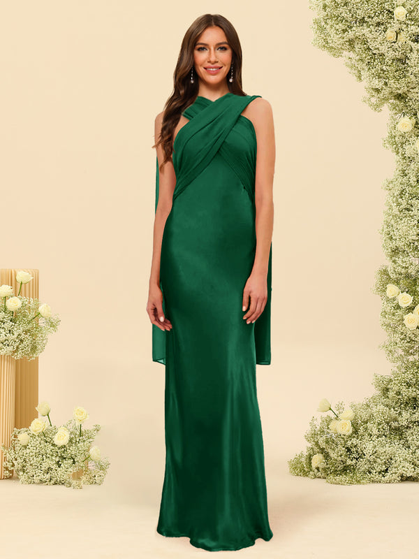 Sheath/Column Halter Sleeveless Floor-Length Lace-Up Bridesmaid Dresses