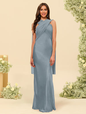Sheath/Column Halter Sleeveless Floor-Length Lace-Up Bridesmaid Dresses