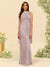 Sheath/Column Halter Sleeveless Floor-Length Lace-Up Bridesmaid Dresses