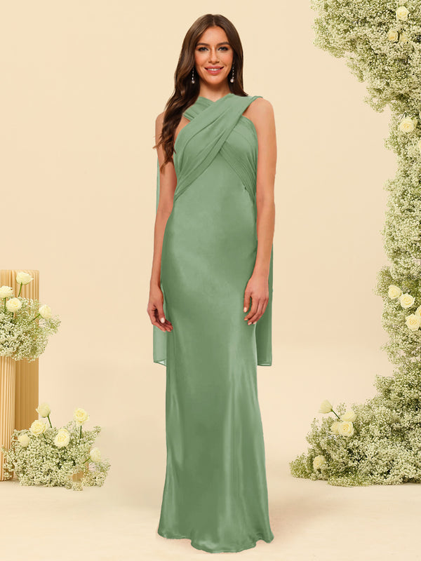 Sheath/Column Halter Sleeveless Floor-Length Lace-Up Bridesmaid Dresses