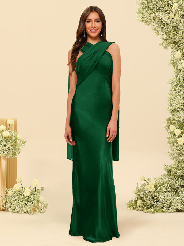 Sheath/Column Halter Sleeveless Floor-Length Lace-Up Bridesmaid Dresses