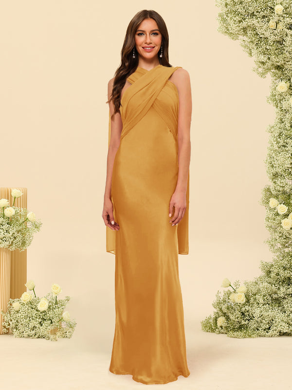 Sheath/Column Halter Sleeveless Floor-Length Lace-Up Bridesmaid Dresses