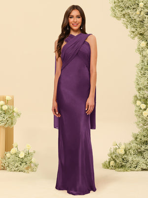 Sheath/Column Halter Sleeveless Floor-Length Lace-Up Bridesmaid Dresses