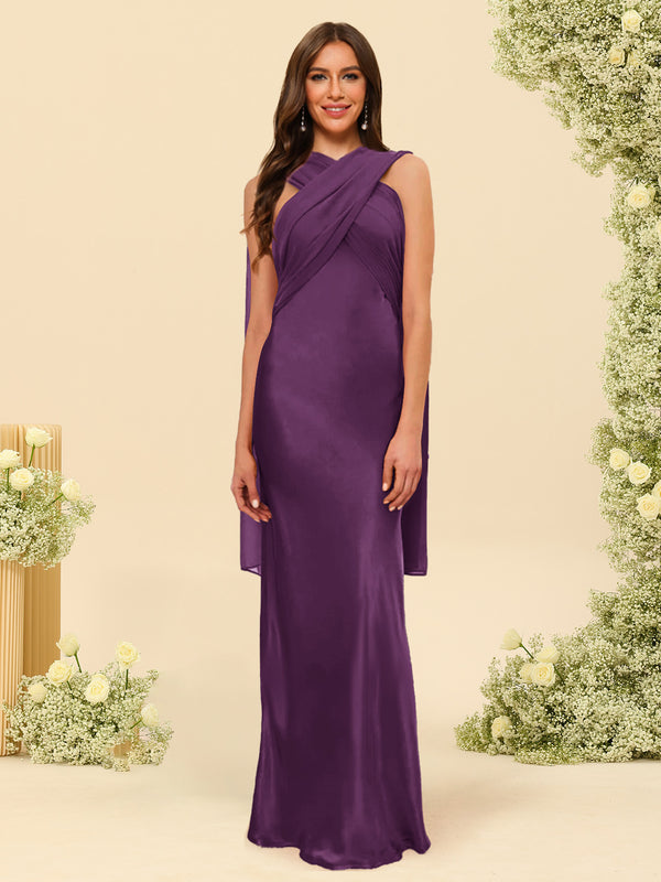 Sheath/Column Halter Sleeveless Floor-Length Lace-Up Bridesmaid Dresses