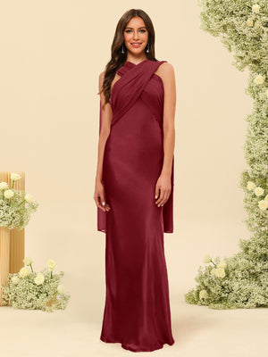 Sheath/Column Halter Sleeveless Floor-Length Lace-Up Bridesmaid Dresses