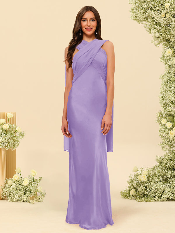 Sheath/Column Halter Sleeveless Floor-Length Lace-Up Bridesmaid Dresses