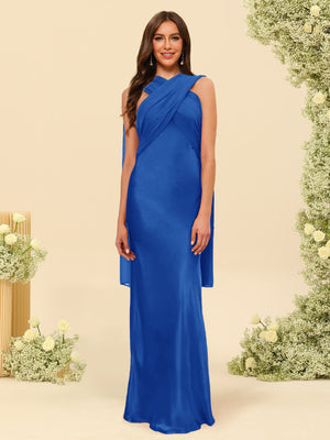 Sheath/Column Halter Sleeveless Floor-Length Lace-Up Bridesmaid Dresses