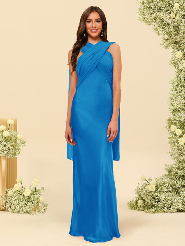 Sheath/Column Halter Sleeveless Floor-Length Lace-Up Bridesmaid Dresses