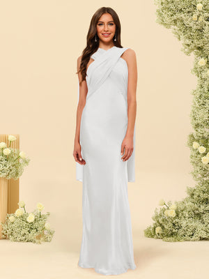 Sheath/Column Halter Sleeveless Floor-Length Lace-Up Bridesmaid Dresses