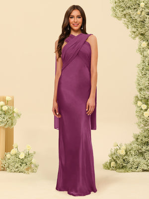Sheath/Column Halter Sleeveless Floor-Length Lace-Up Bridesmaid Dresses