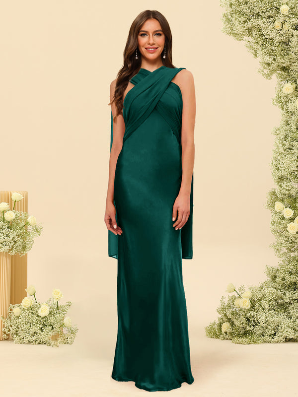Sheath/Column Halter Sleeveless Floor-Length Lace-Up Bridesmaid Dresses