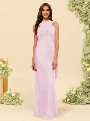 Sheath/Column Halter Sleeveless Floor-Length Lace-Up Bridesmaid Dresses