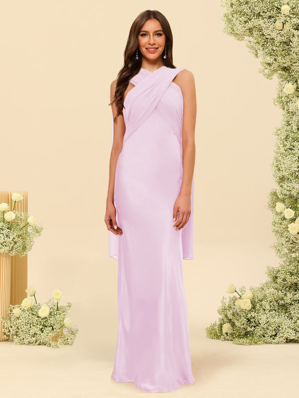 Sheath/Column Halter Sleeveless Floor-Length Lace-Up Bridesmaid Dresses