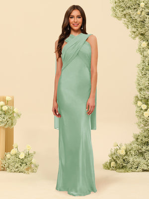Sheath/Column Halter Sleeveless Floor-Length Lace-Up Bridesmaid Dresses