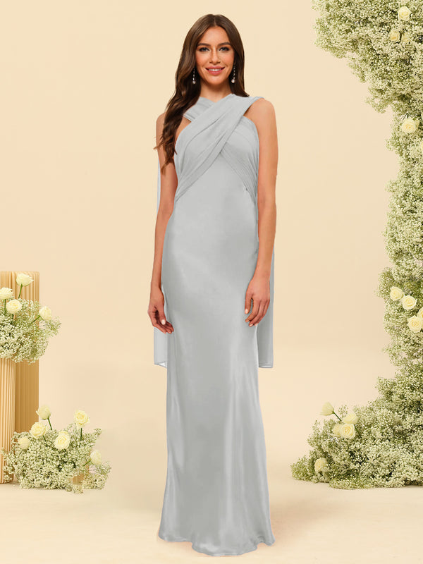 Sheath/Column Halter Sleeveless Floor-Length Lace-Up Bridesmaid Dresses