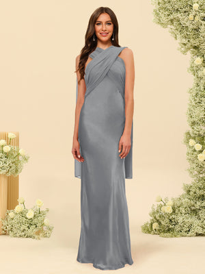 Sheath/Column Halter Sleeveless Floor-Length Lace-Up Bridesmaid Dresses