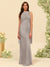 Sheath/Column Halter Sleeveless Floor-Length Lace-Up Bridesmaid Dresses
