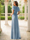 Sheath/Column V-Neck Short Sleeves Floor-Length Chiffon Bridesmaid Dresses with Split Side