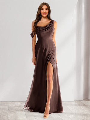 brown chiffon bridesmaid dress Modest Taupe Chiffon Bridesmaid Dresses