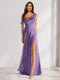 Sheath/Column Cowl Neck Sleeveless Floor-Length Chiffon Bridesmaid Dresses with Split Side