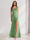 Sheath/Column Cowl Neck Sleeveless Floor-Length Chiffon Bridesmaid Dresses with Split Side