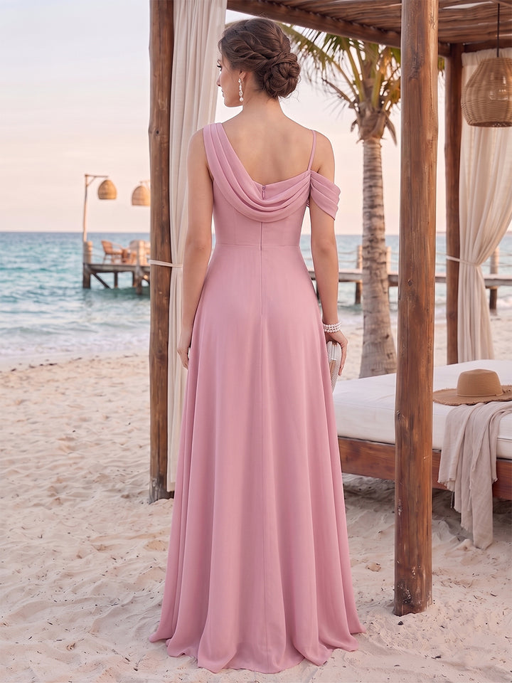 Sheath/Column Cowl Neck Sleeveless Floor-Length Bridesmaid Dresses with Split Side