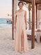Sheath/Column Cowl Neck Sleeveless Floor-Length Bridesmaid Dresses with Split Side