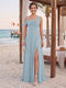 Sheath/Column Cowl Neck Sleeveless Floor-Length Bridesmaid Dresses with Split Side