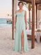 Sheath/Column Cowl Neck Sleeveless Floor-Length Bridesmaid Dresses with Split Side