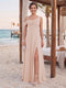Sheath/Column Cowl Neck Sleeveless Floor-Length Bridesmaid Dresses with Split Side